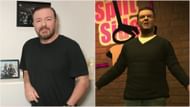 Ricky Gervais played himself in Grand Theft Auto 4 (Image via David M. Benett/Getty // Rockstar Games // Grand Theft Auto Wiki)